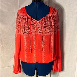 Orange Long Sleeve Tie Front Blouse